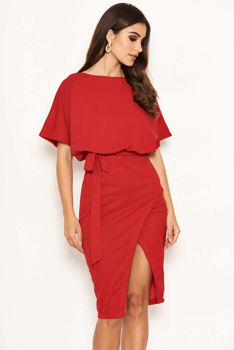 Red Tie Waist Midi Dress – AX Paris